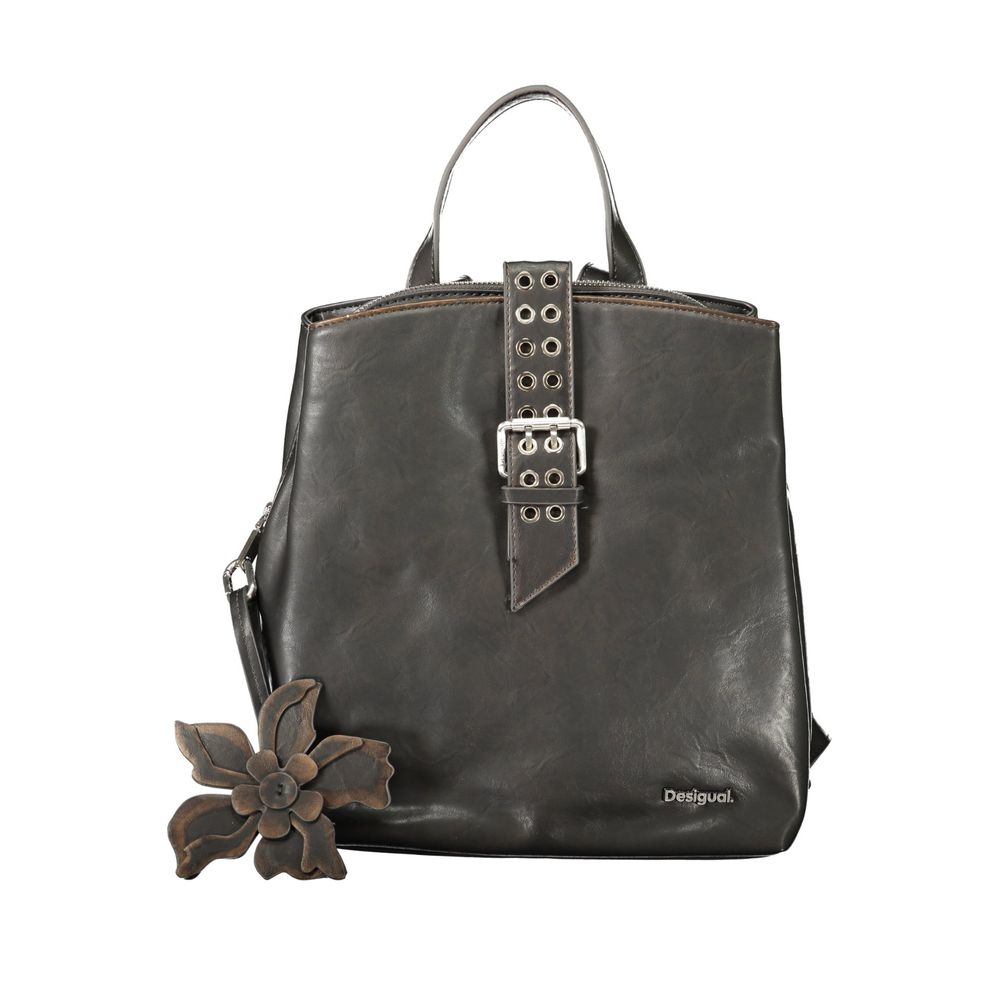 Black Polyurethane Women Backpack - ventzia