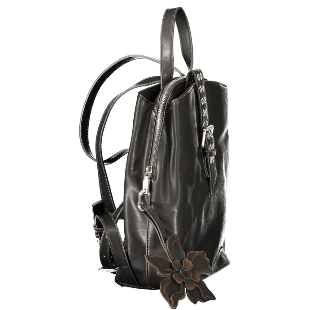 Black Polyurethane Women Backpack - ventzia
