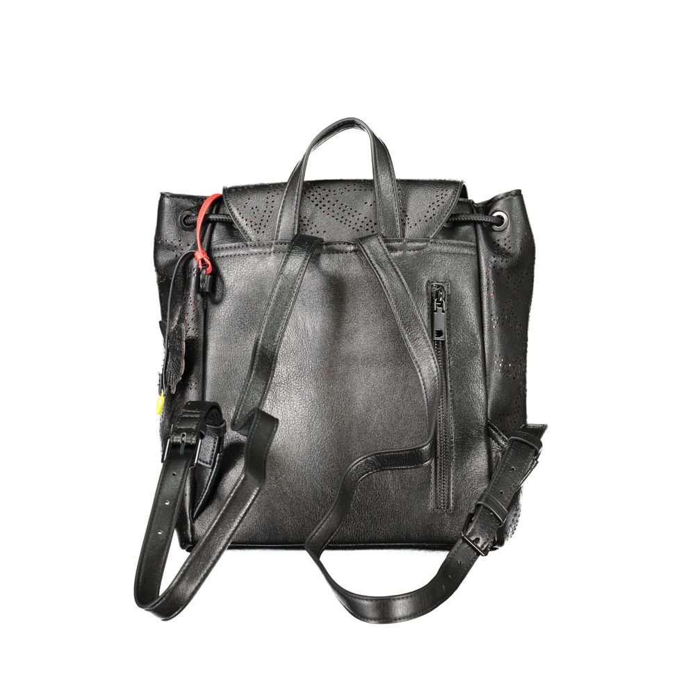 Black Polyurethane Women's Mini Backpack - ventzia
