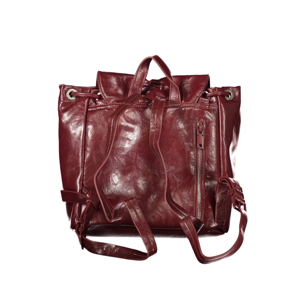 Burgundy Polyurethane Women Backpack - ventzia