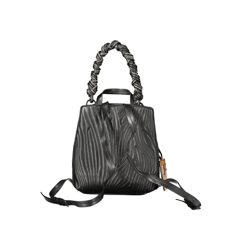 Black Polyurethane Women Mini Backpack - ventzia
