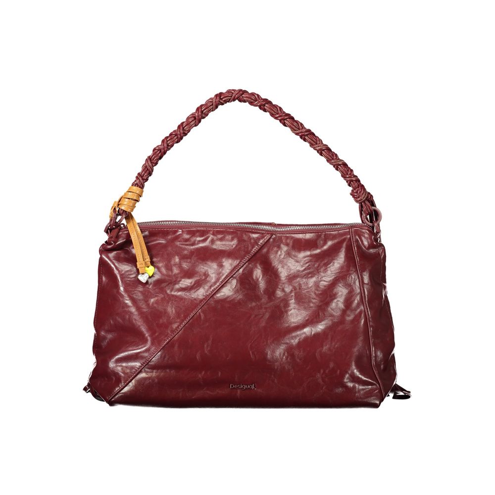 Burgundy Polyurethane Women Handbag - ventzia