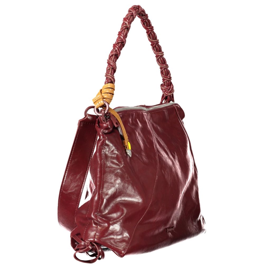 Burgundy Polyurethane Women Handbag - ventzia