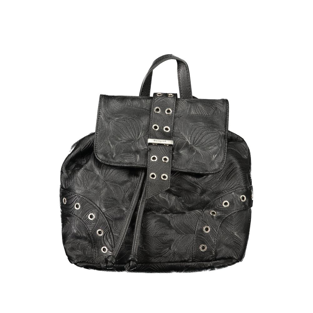Black Polyurethane Women Backpack - ventzia