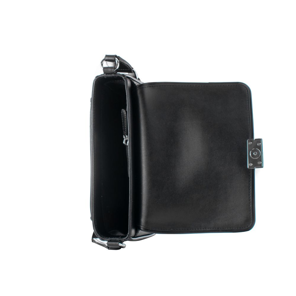 Black Leather Shoulder Bag - ventzia
