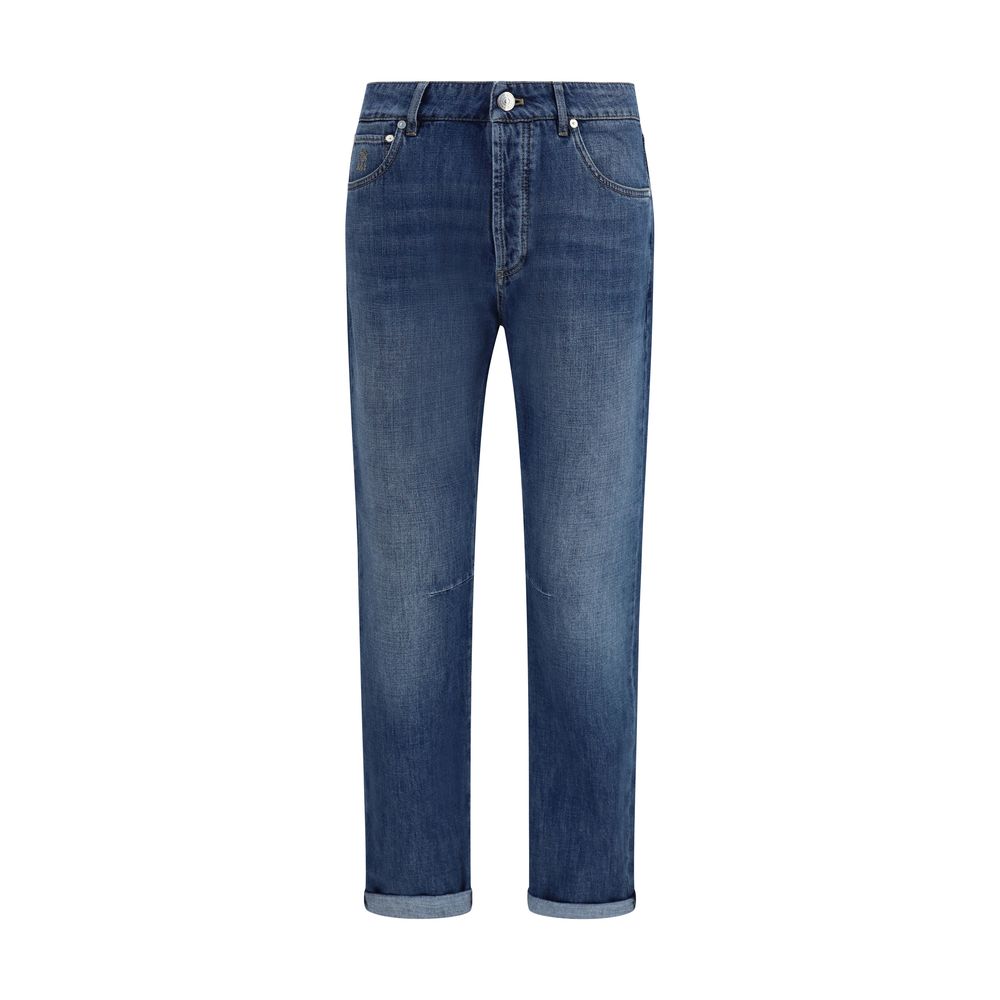 Blue Cotton Straight-Leg Jeans - ventzia