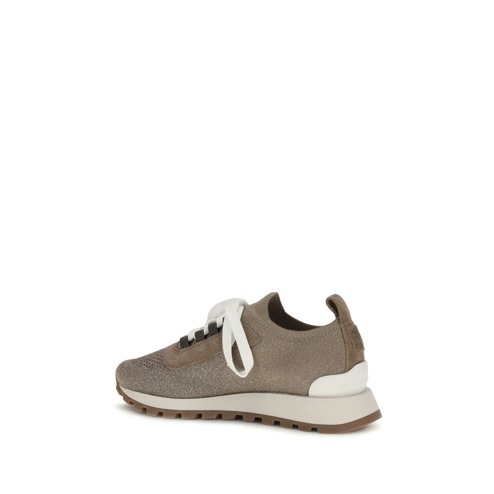 Beige Cotton Chunky Sneakers - ventzia