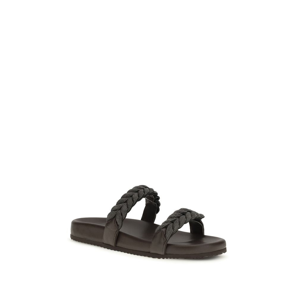 Brown Calf Leather Bos Taurus Flat Sandals - ventzia