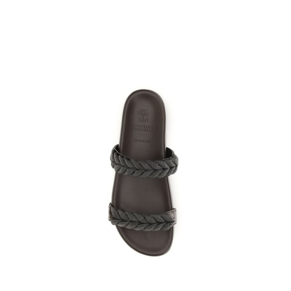 Brown Calf Leather Bos Taurus Flat Sandals - ventzia
