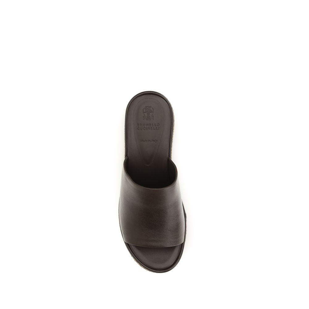 Brown Calf Leather Bos Taurus Platform Sandals - ventzia