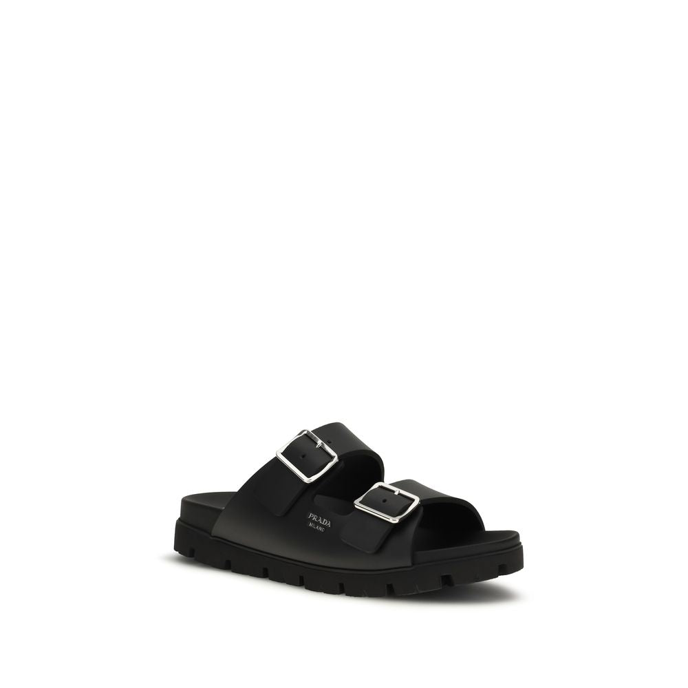 Black Calf Leather Bos Taurus Flat Sandals - ventzia