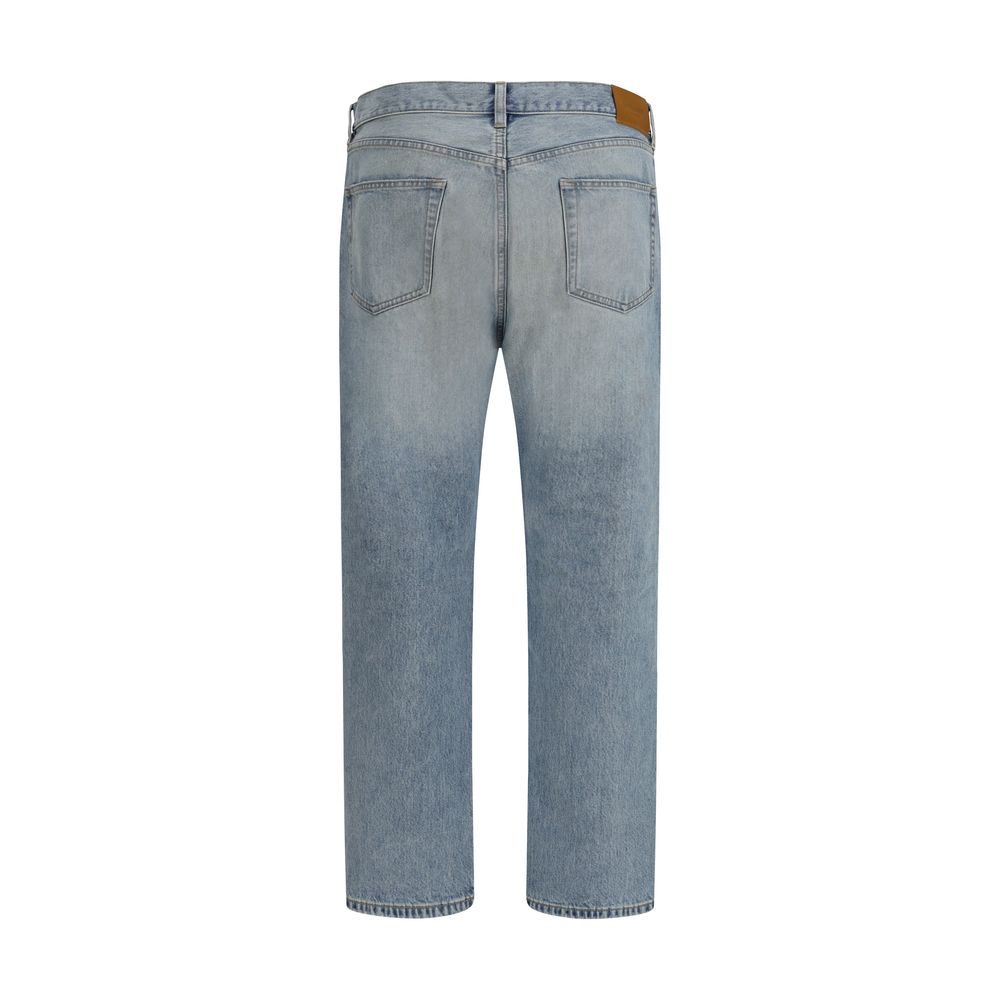 Blue Cotton Straight-Leg Jeans - ventzia