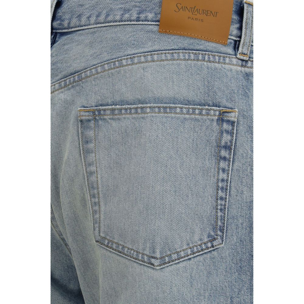 Blue Cotton Straight-Leg Jeans - ventzia