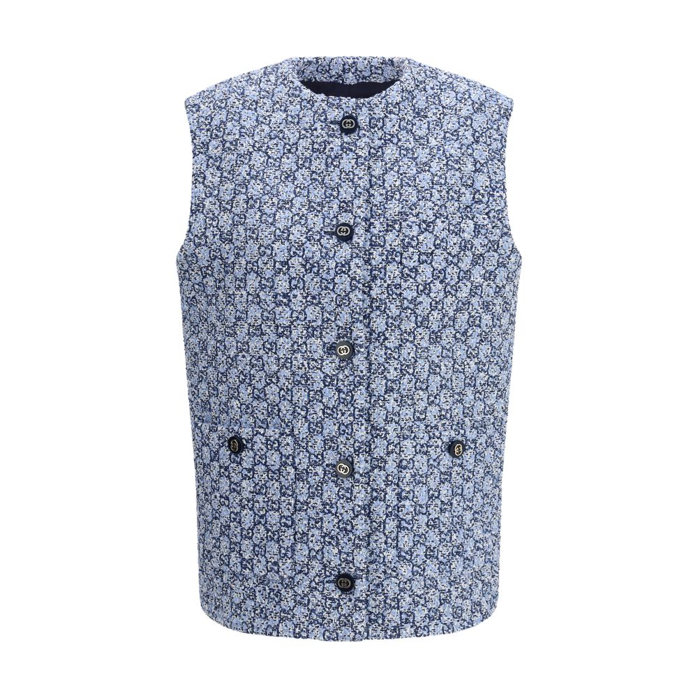 Blue Cotton Sleveless Jacket - ventzia