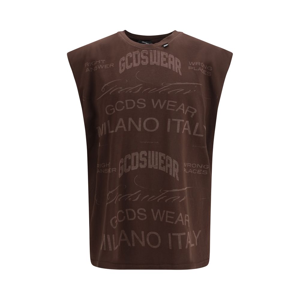 Brown Cotton Sleeveles T-Shirt