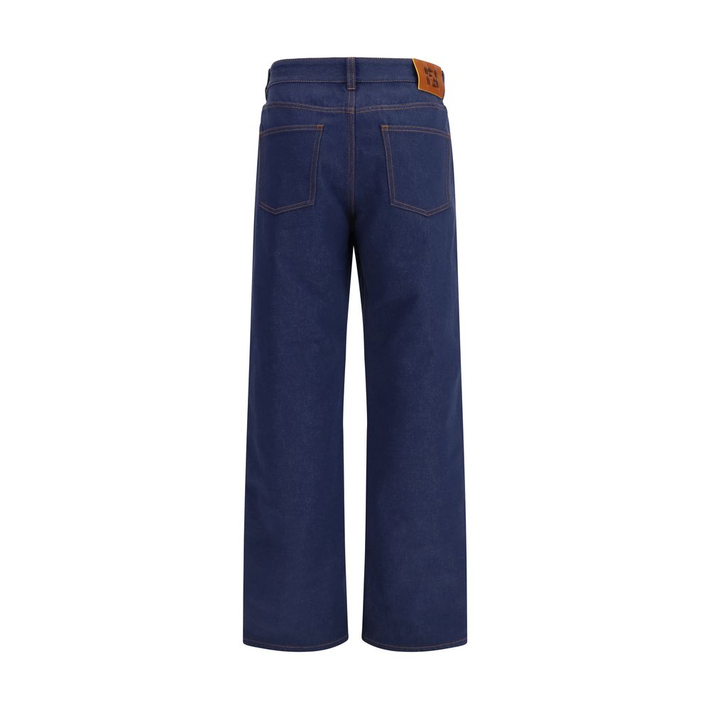 Blue Cotton Straight-Leg Jeans - ventzia