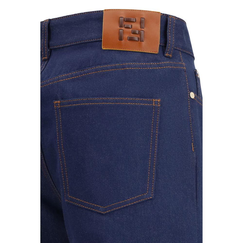 Blue Cotton Straight-Leg Jeans - ventzia