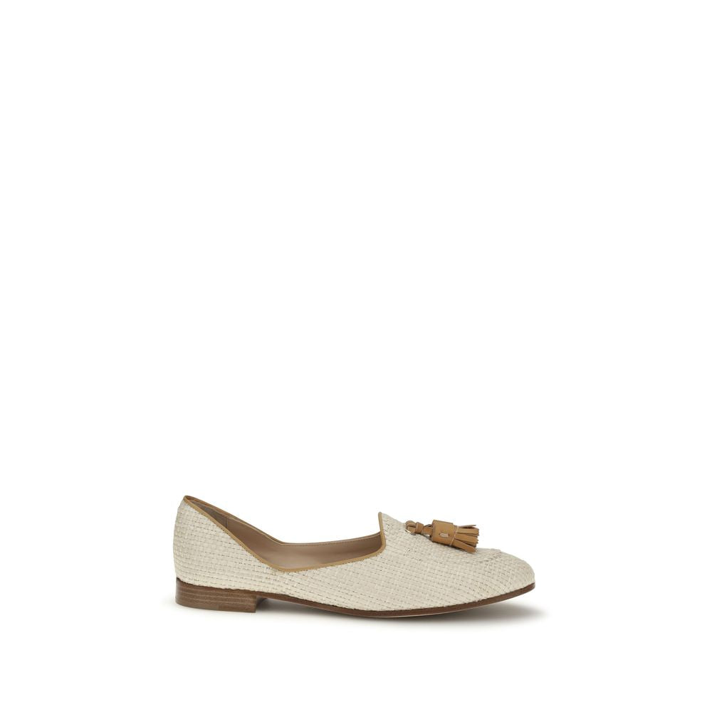 Beige Raffia Slip-On Loafers - ventzia