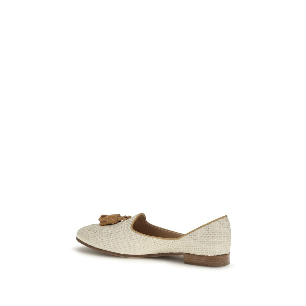 Beige Raffia Slip-On Loafers - ventzia