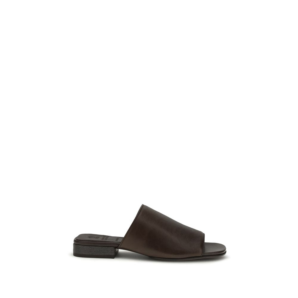 Brown Calf Leather Bos Taurus Slides - ventzia
