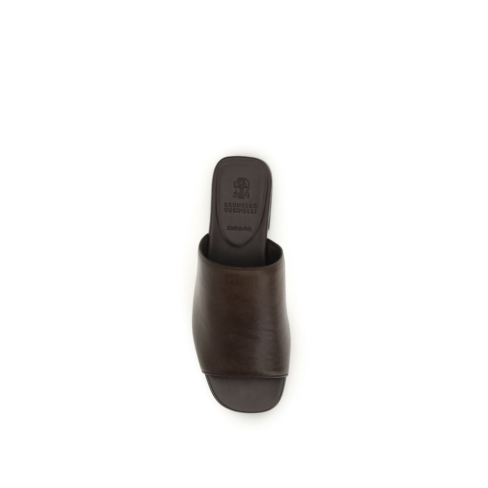Brown Calf Leather Bos Taurus Slides - ventzia