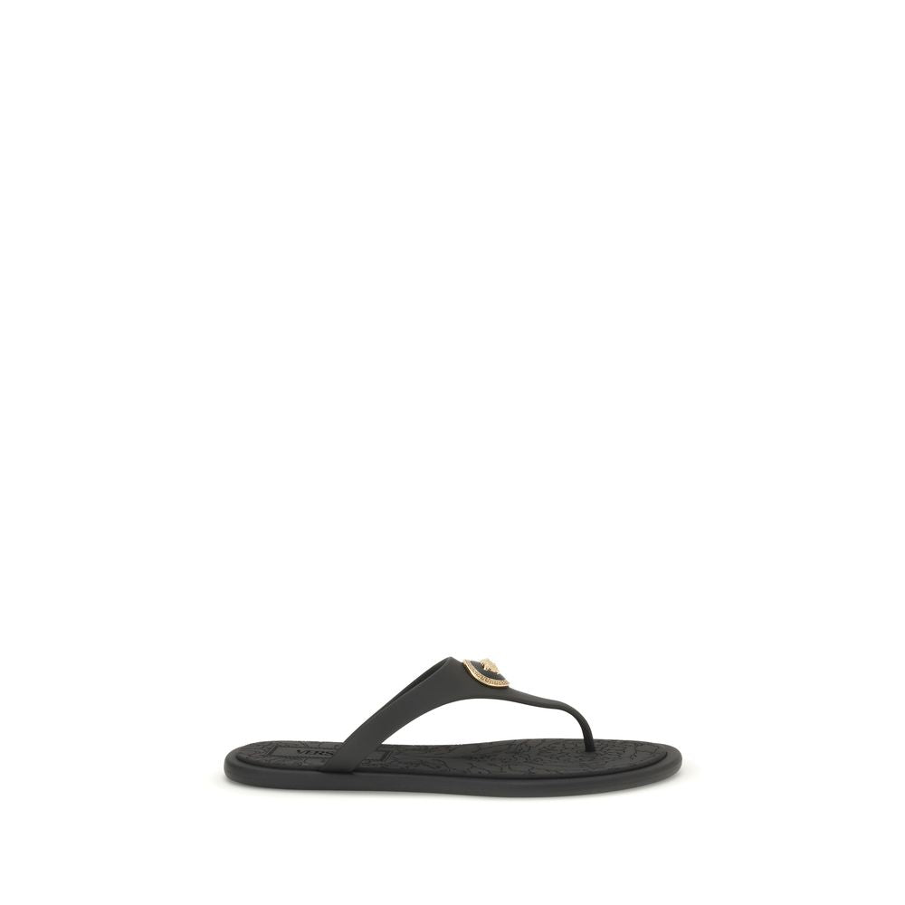 Black Rubber Flip-Flop Sandals - ventzia