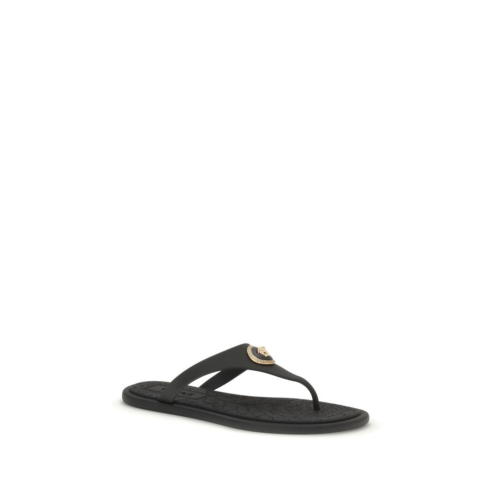 Black Rubber Flip-Flop Sandals - ventzia