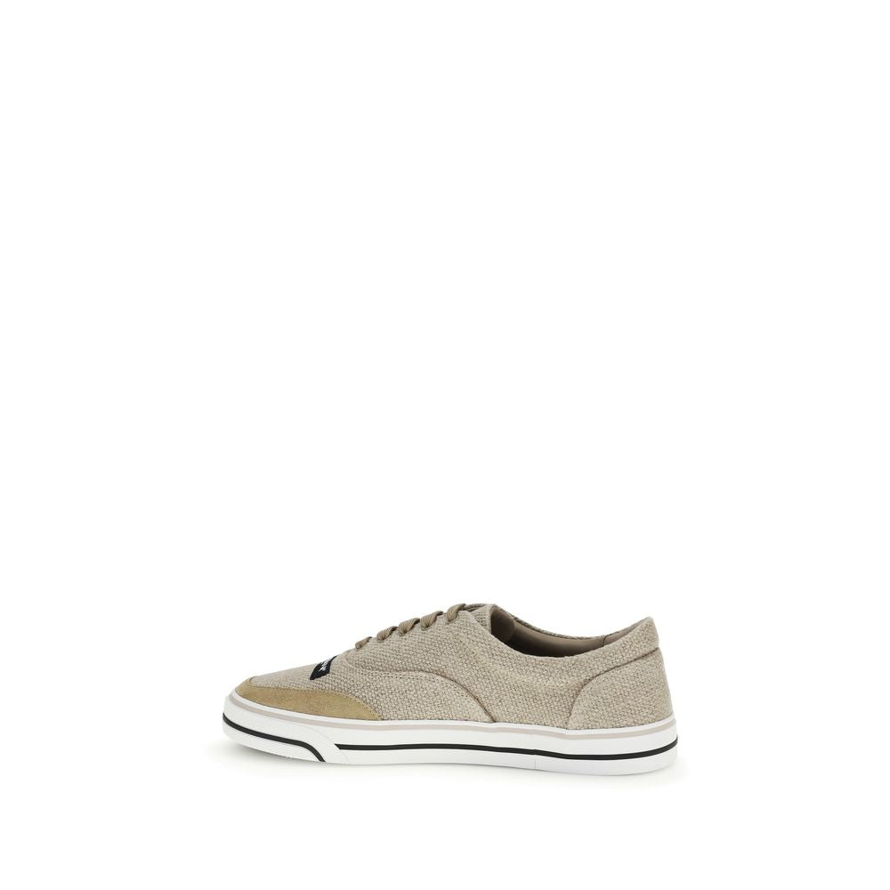 Beige Linen Low Top Sneakers - ventzia