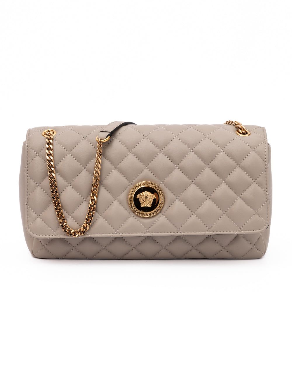 Taupe Quilted Leather Shoulder Strap Bag - ventzia