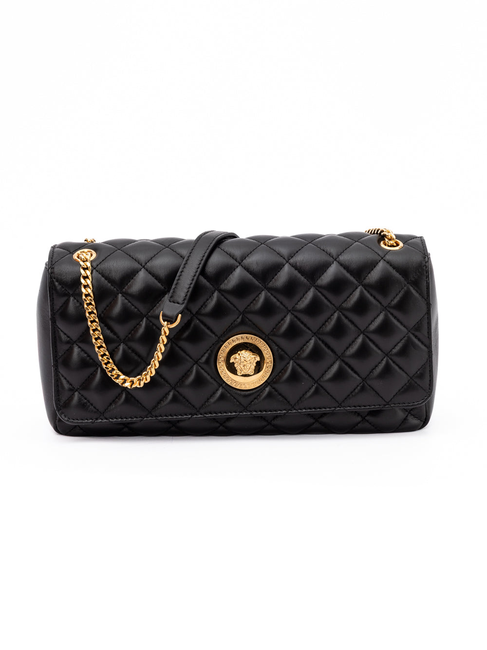 Black Quilted Leather Shoulder Strap Bag - ventzia