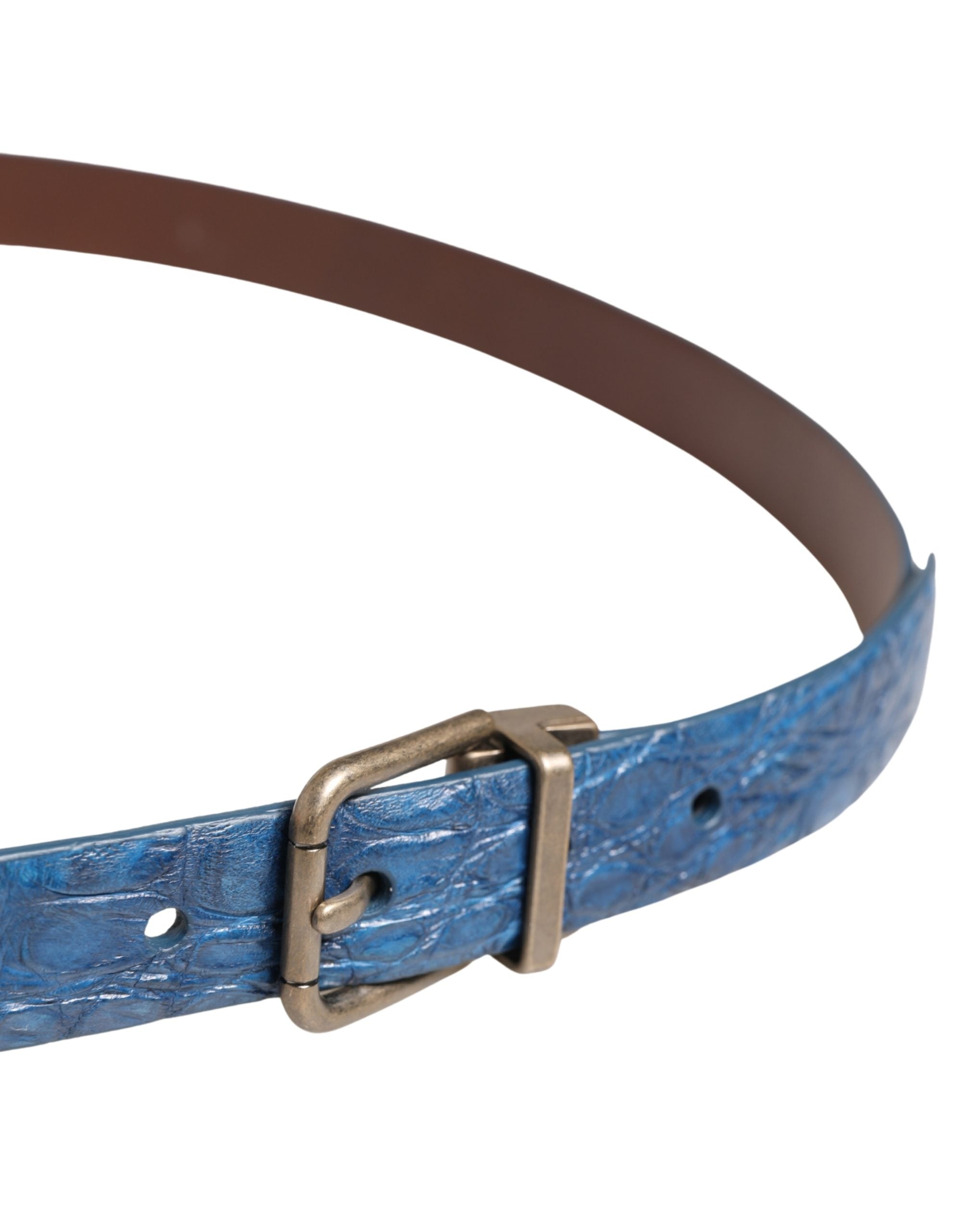 Navy Blue Leather Gold Tone Metal Buckle Belt - ventzia