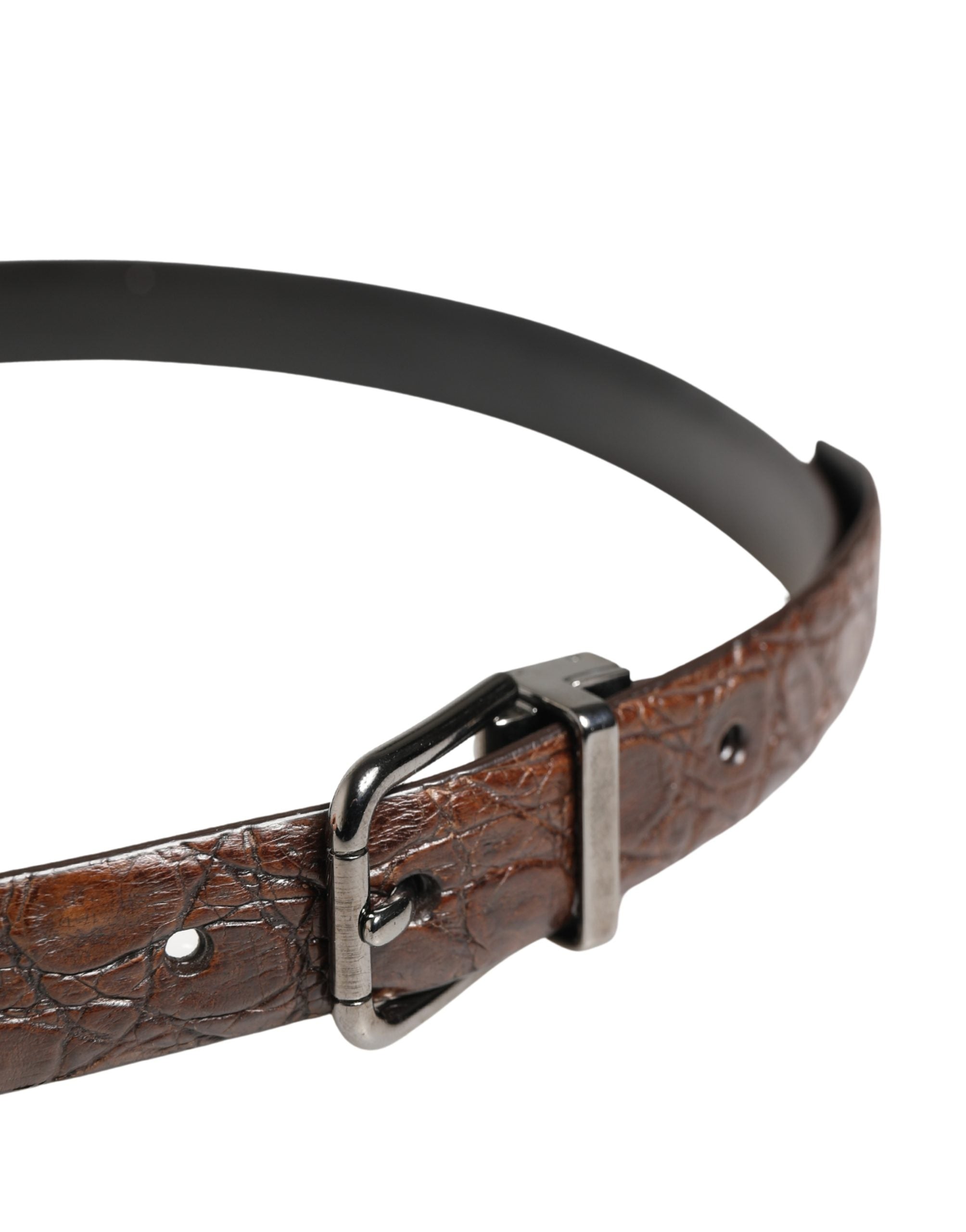 Brown Leather Silver Tone Metal Buckle Belt - ventzia