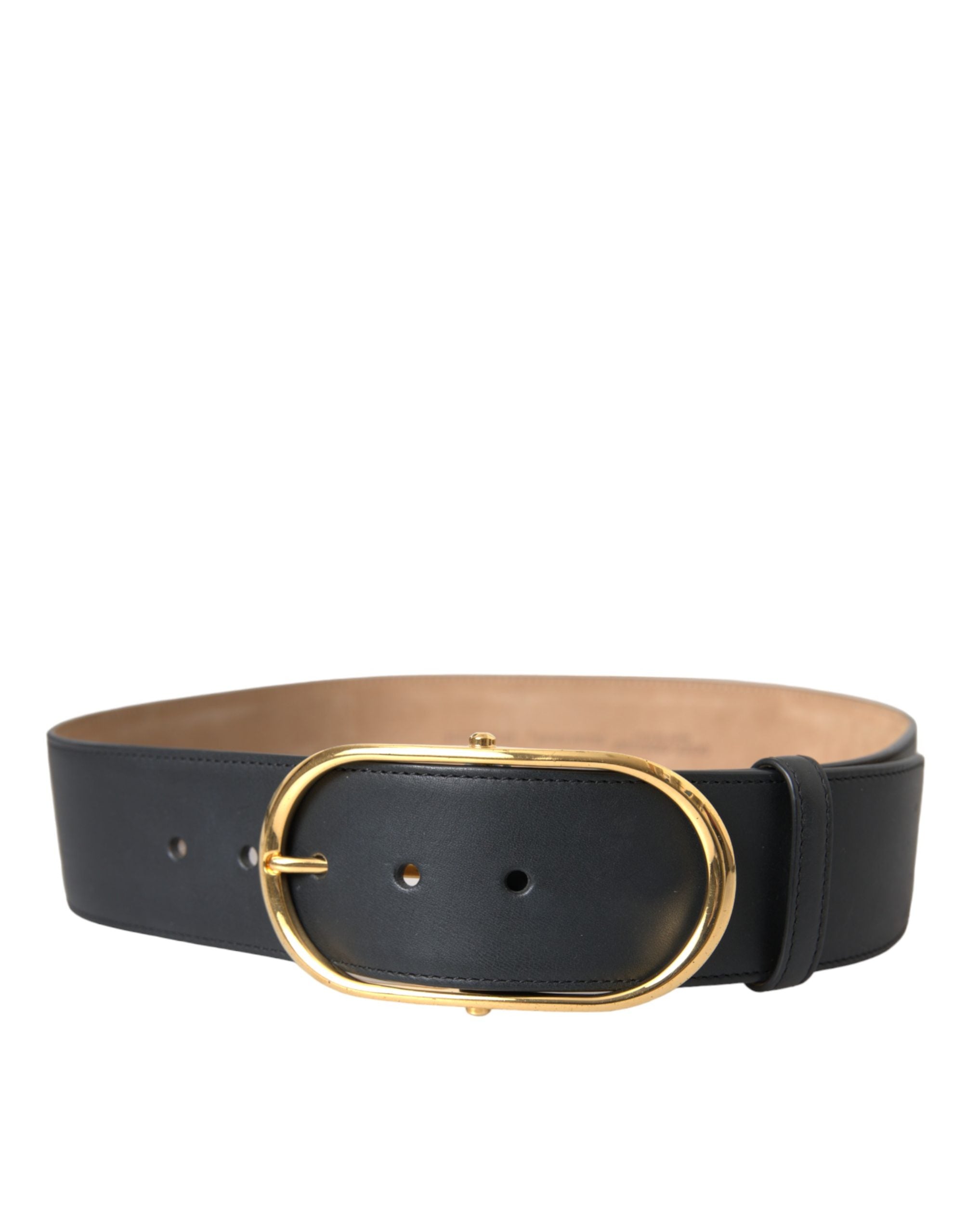 Black Leather Classic Metal Oval Buckle Belt - ventzia