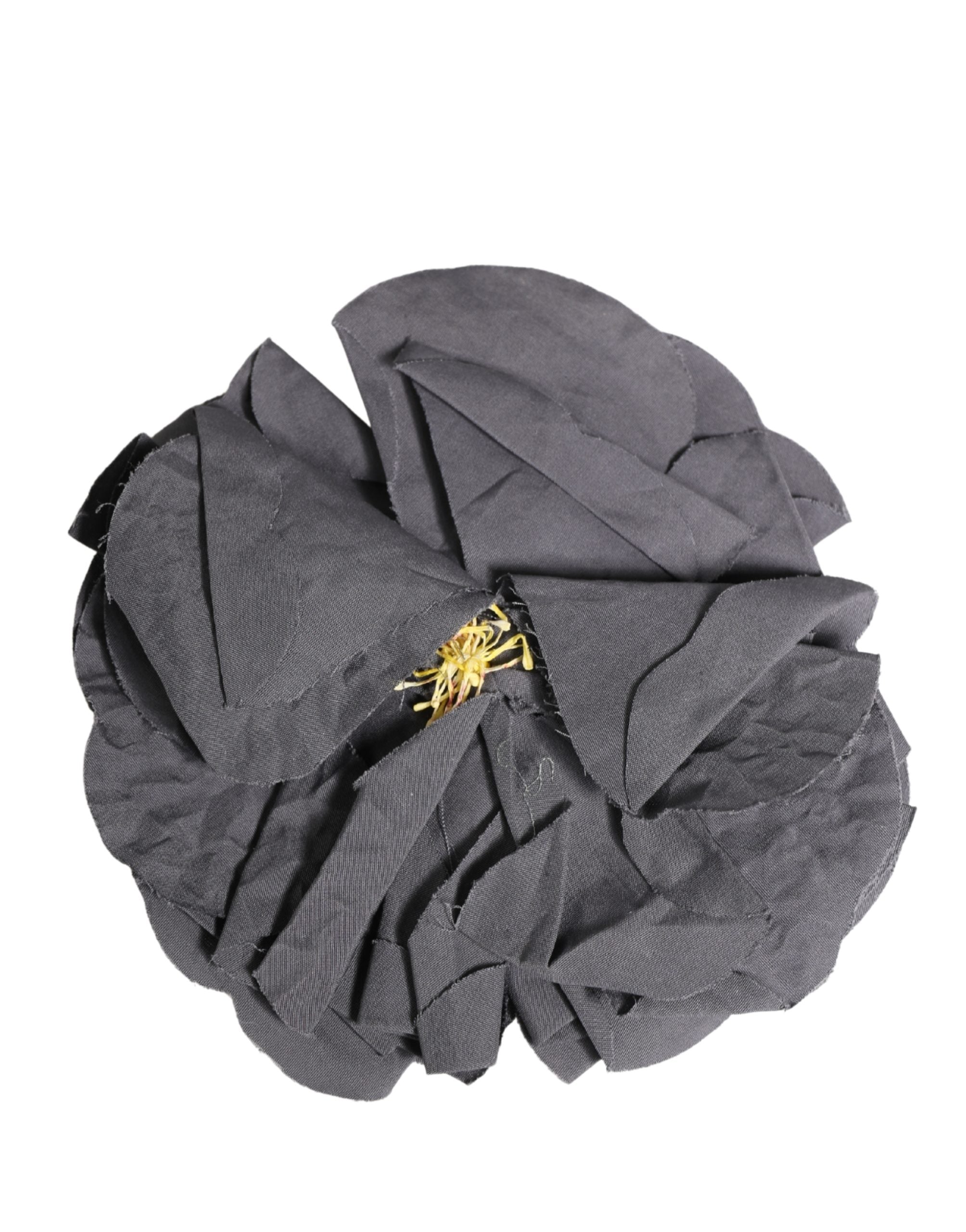 Gray Floral Motif Silk Blend Poplin Fabric Bar Pin Brooch - ventzia