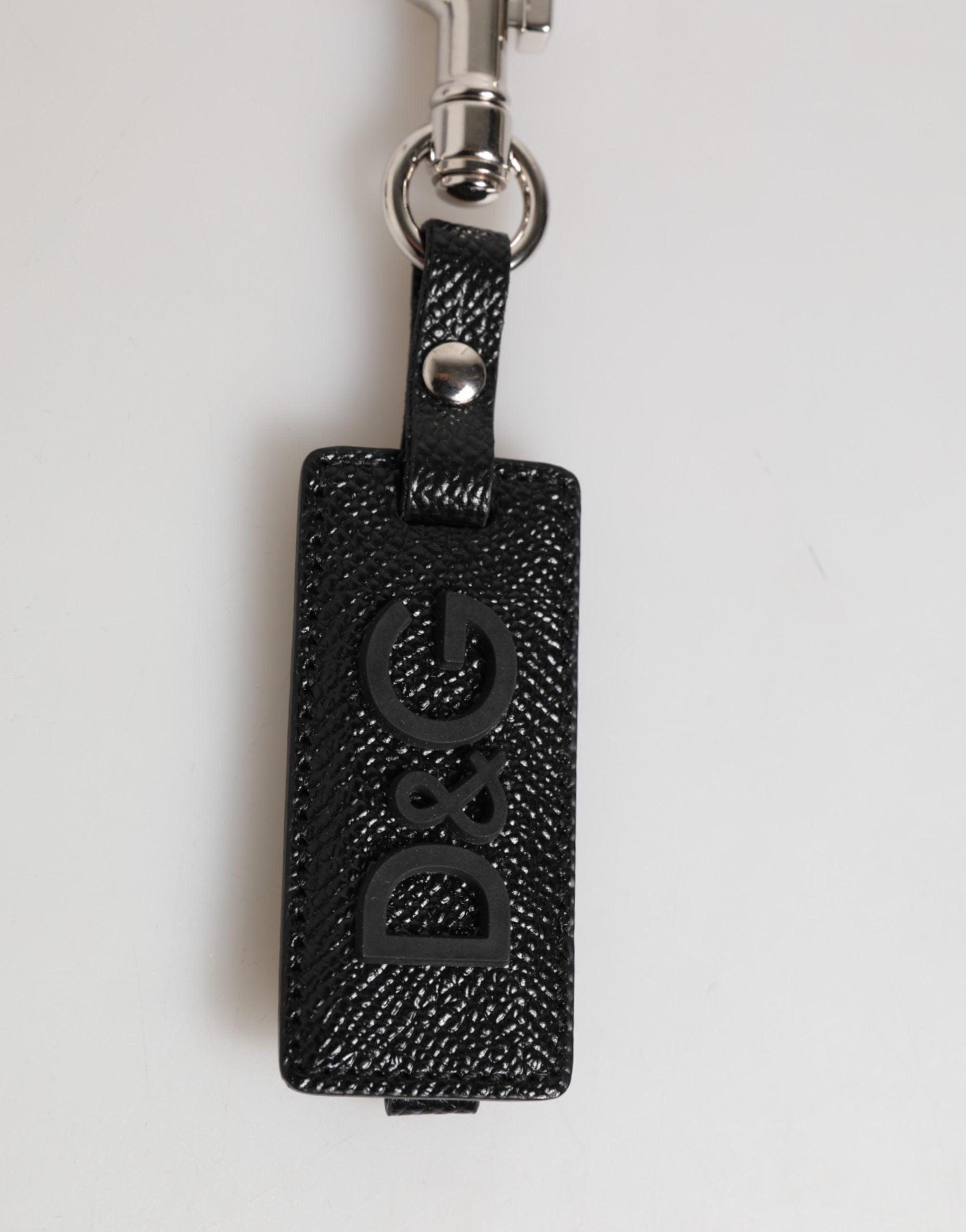 Black DG Logo Leather Silver Metal Keyring Men Keychain - ventzia