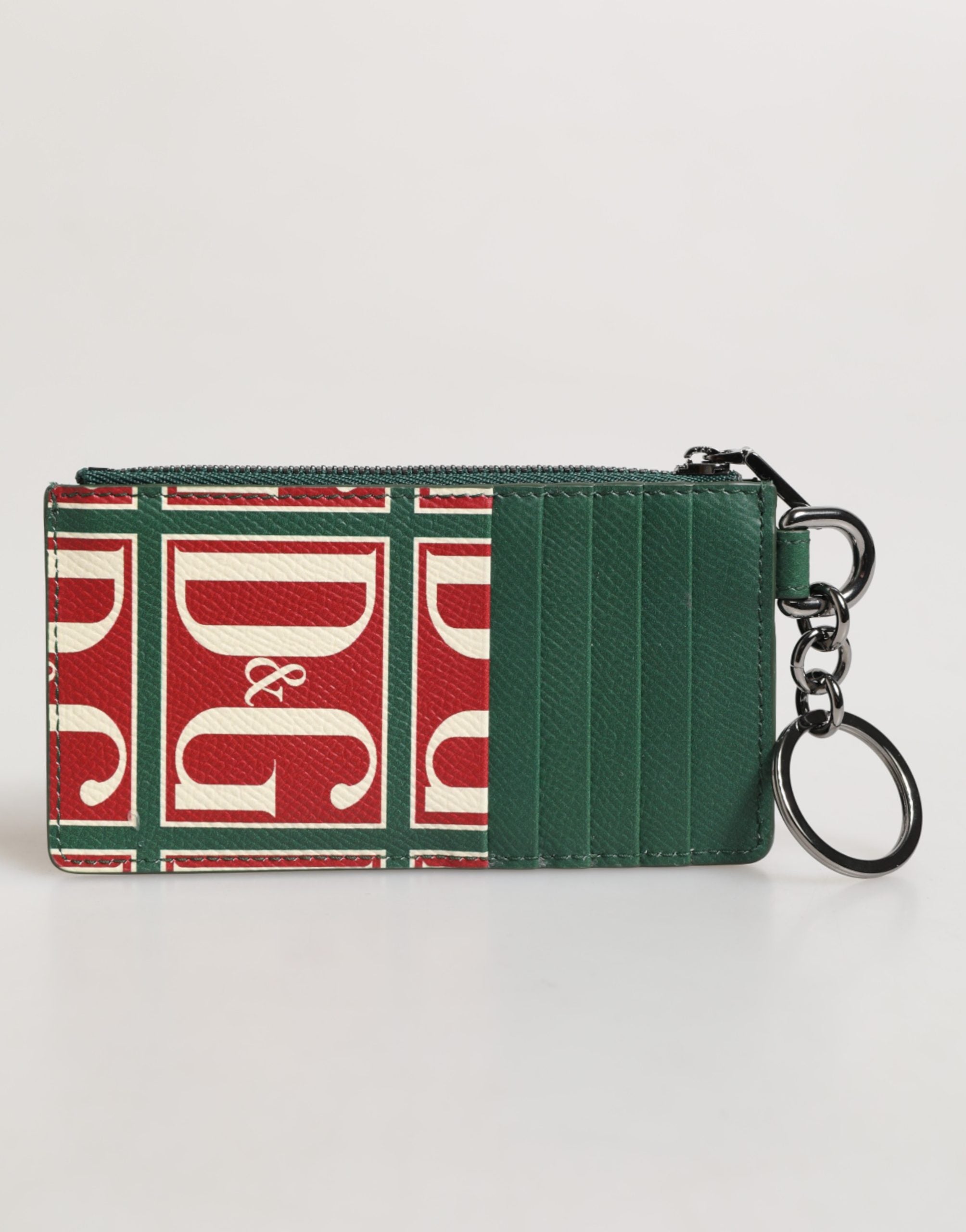 Green Calf Leather Logo Print Monogram Card Holder Wallet - ventzia
