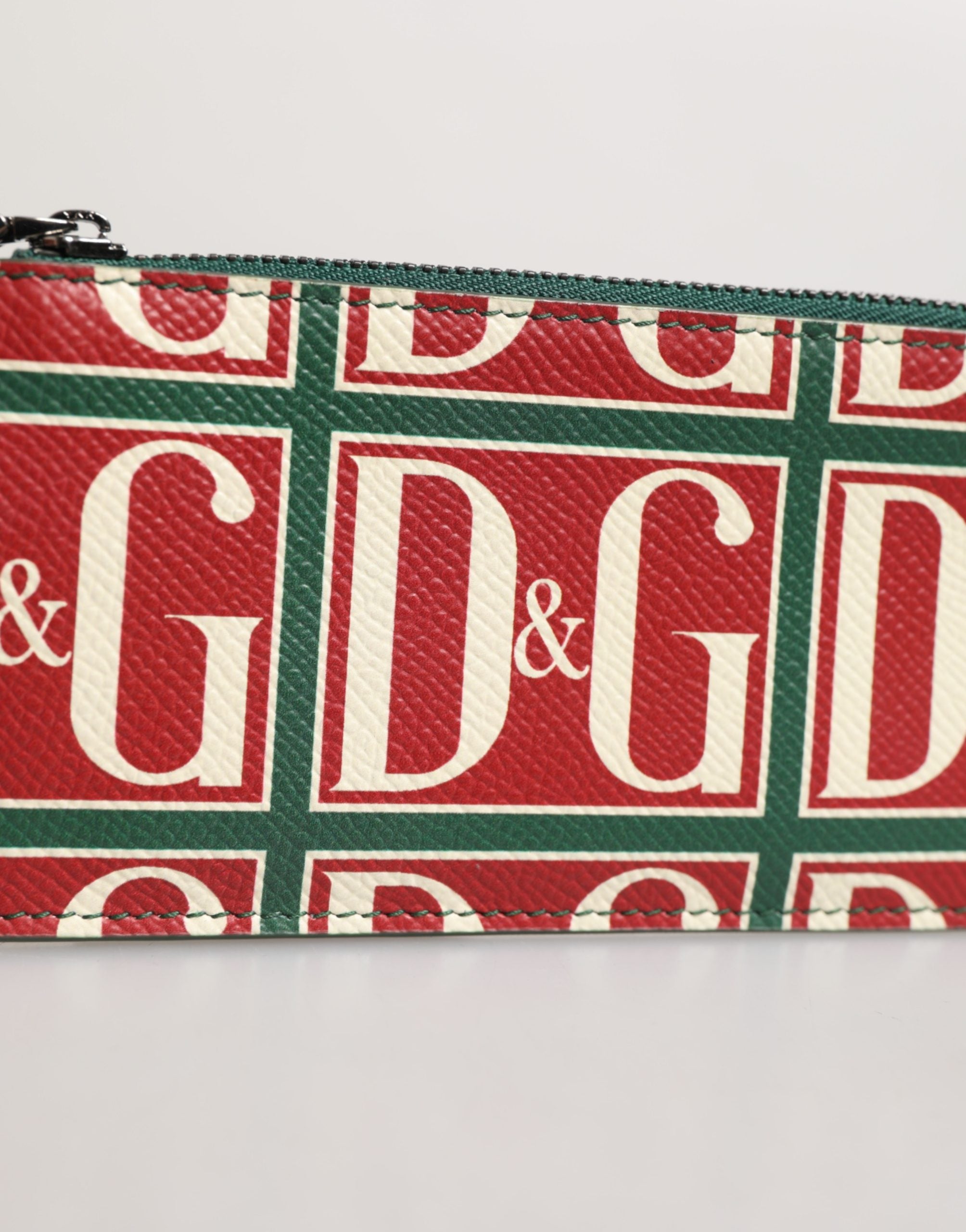 Green Calf Leather Logo Print Monogram Card Holder Wallet - ventzia