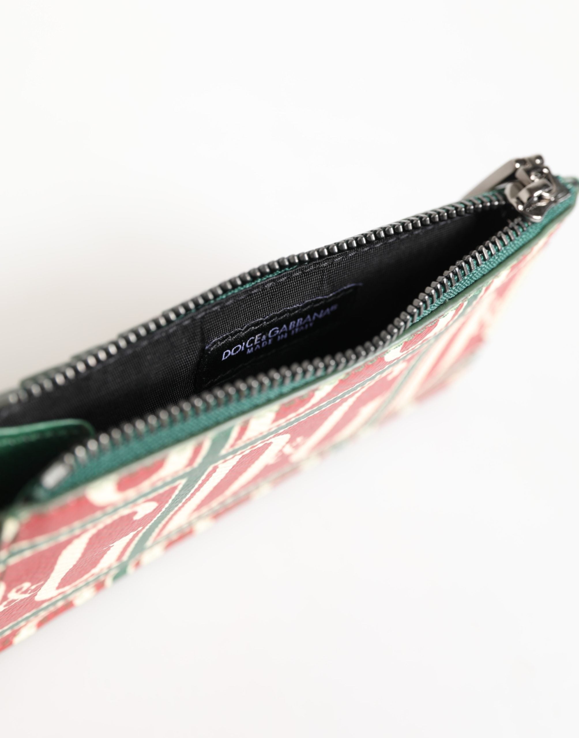 Green Calf Leather Logo Print Monogram Card Holder Wallet - ventzia