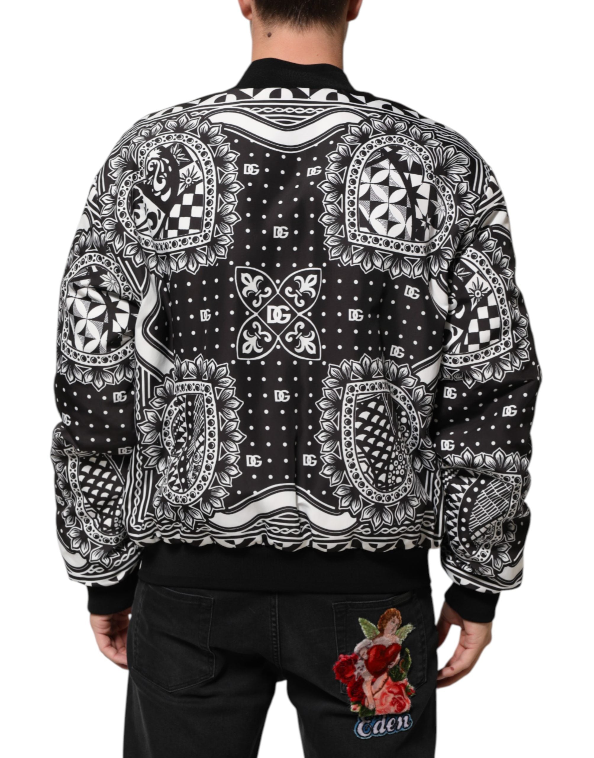 Black White BandanaPrint Men Bomber Jacket - ventzia