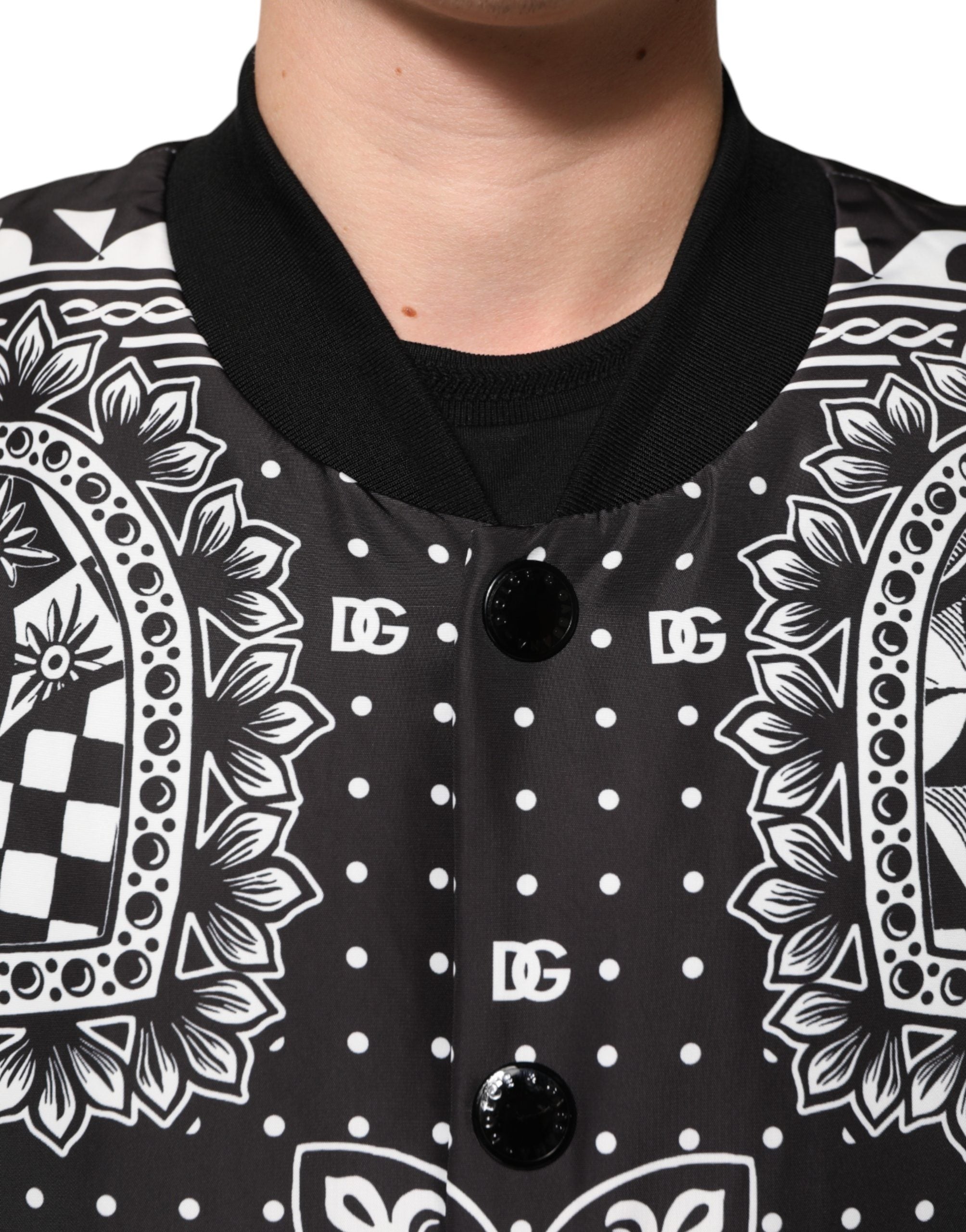 Black White BandanaPrint Men Bomber Jacket - ventzia