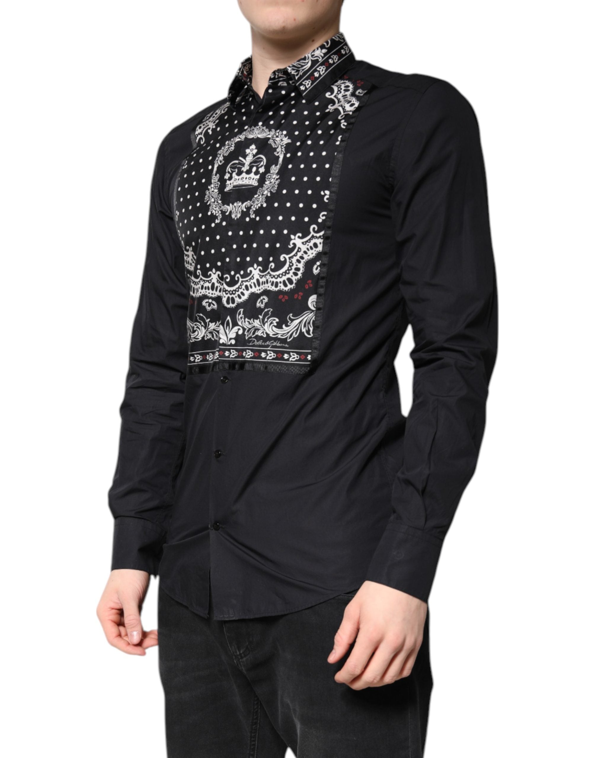 Black White Bandana GOLD Formal Dress Shirt - ventzia