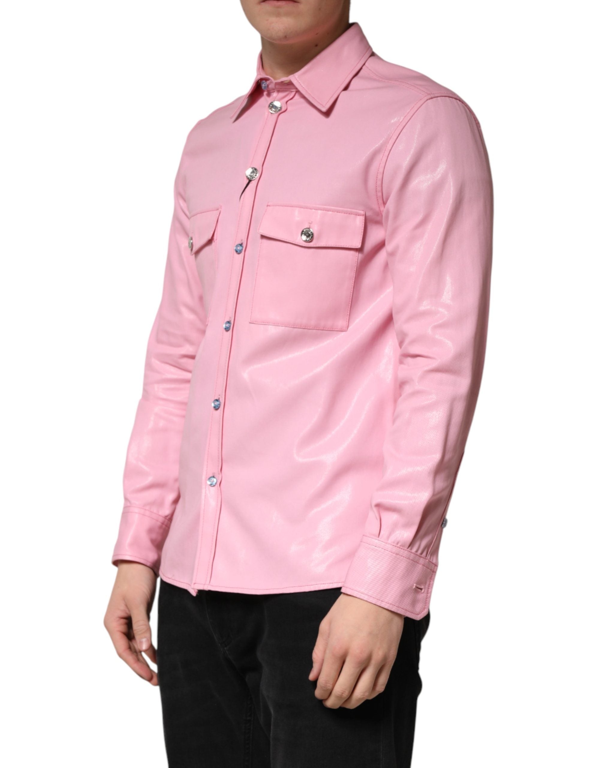 Pink Cotton Collared Men Button Down Shirt - ventzia