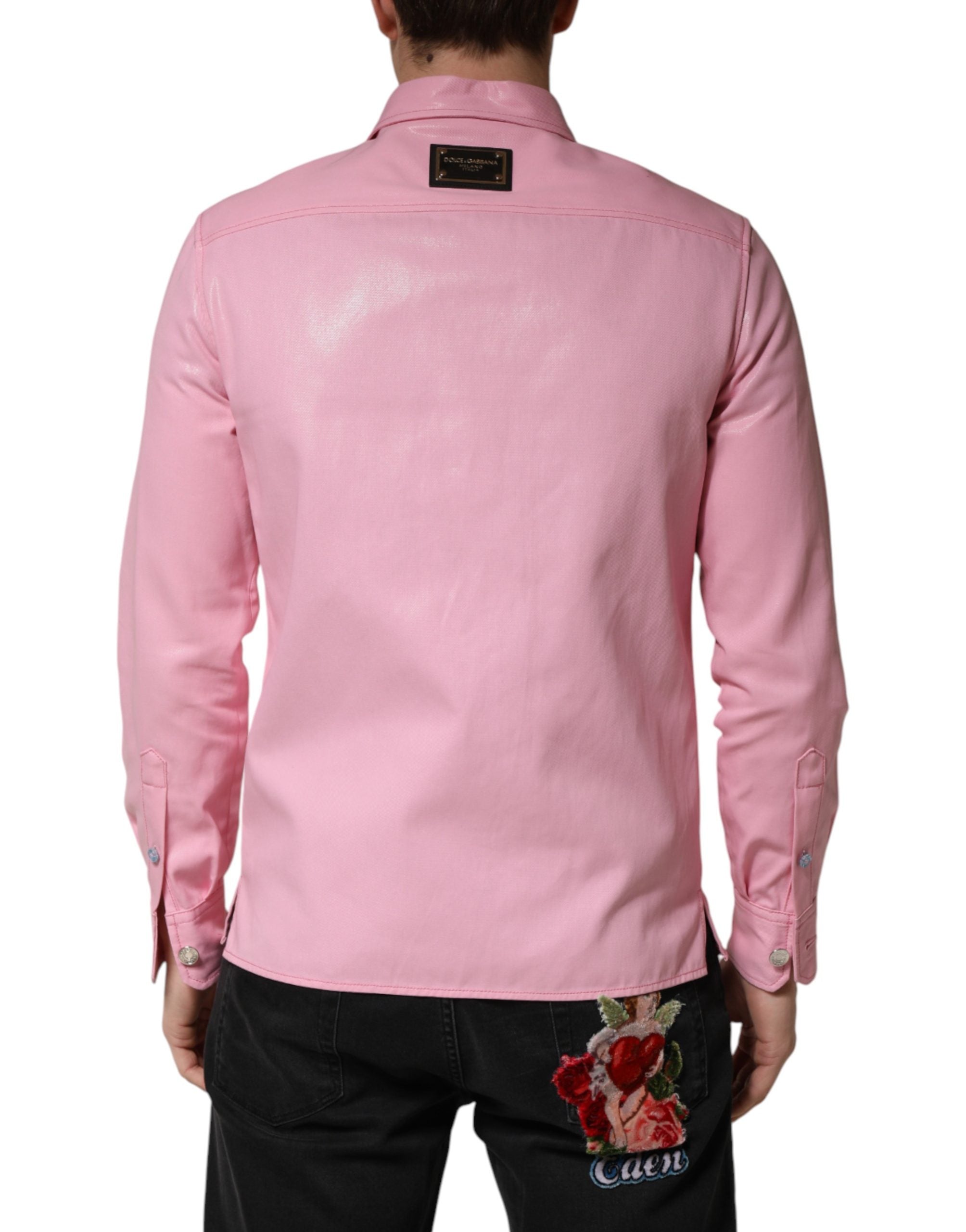Pink Cotton Collared Men Button Down Shirt - ventzia