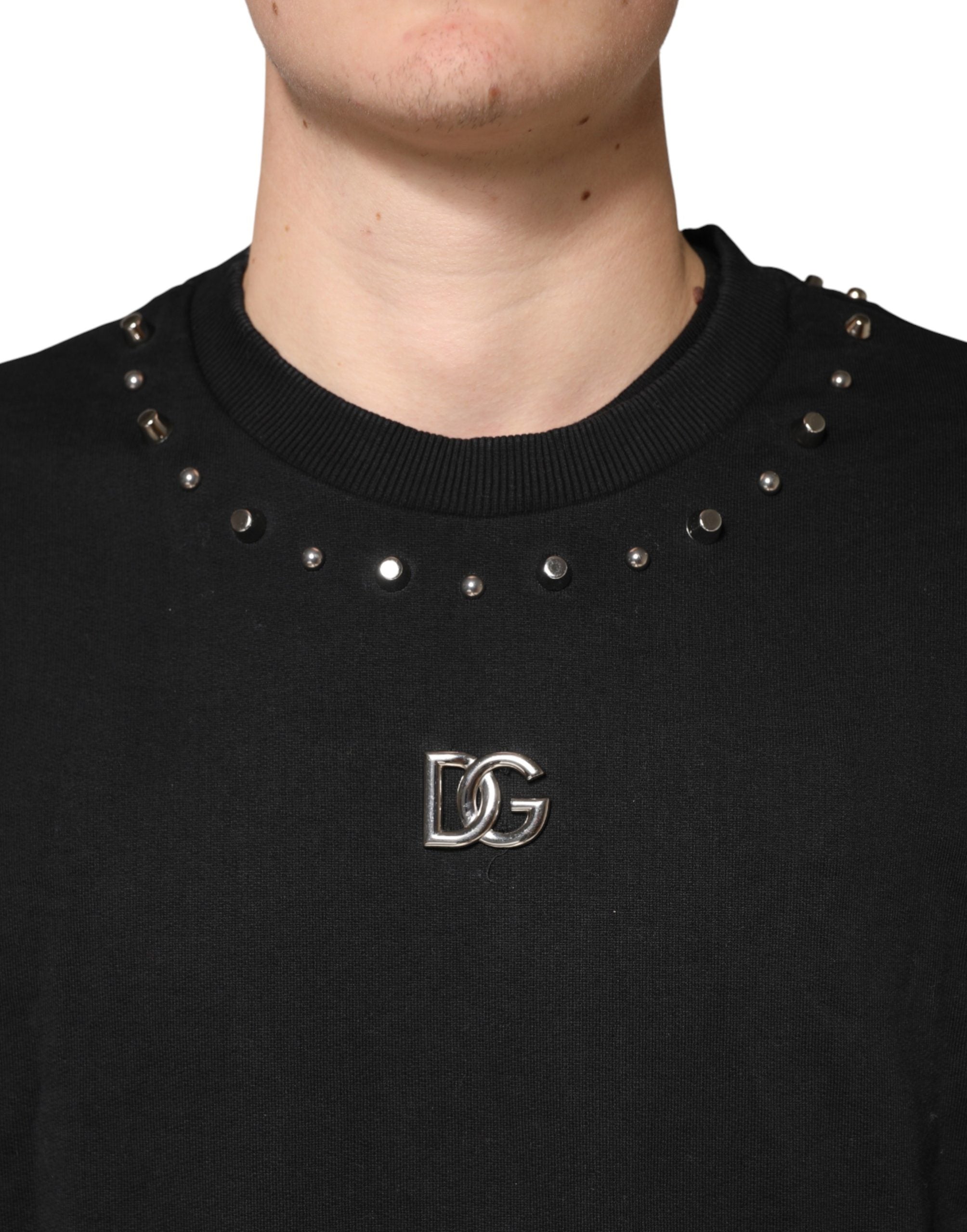 Black Embellished Cotton Sweatshirt Sweater - ventzia