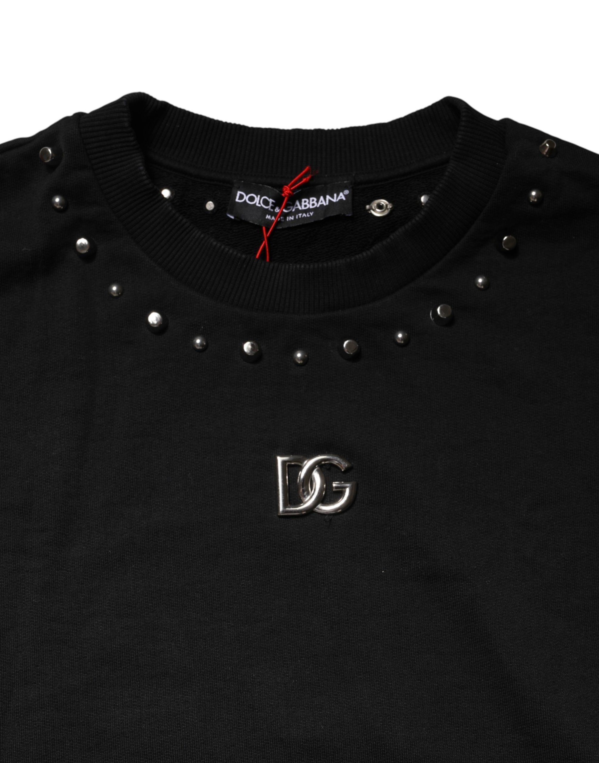 Black Embellished Cotton Sweatshirt Sweater - ventzia