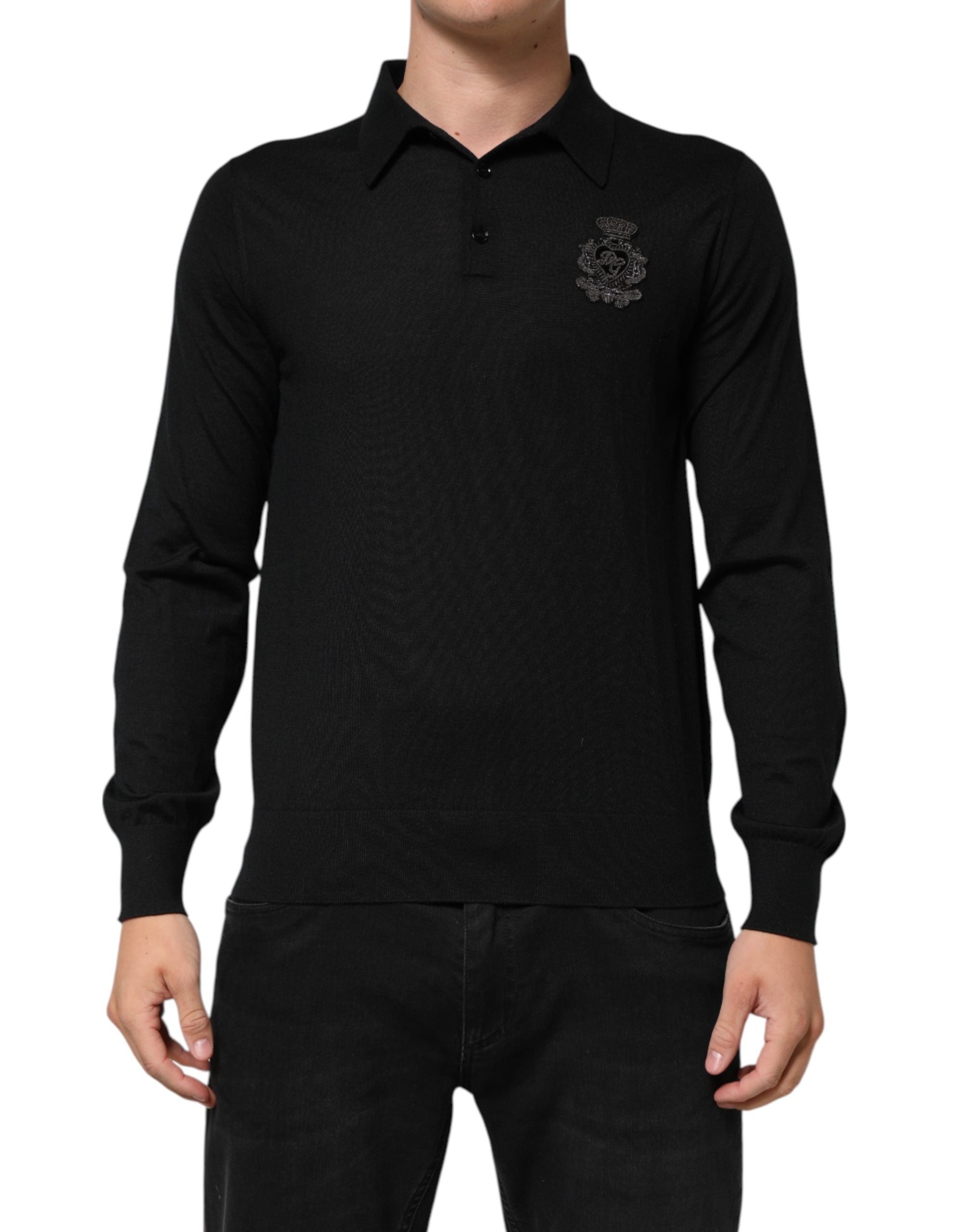 Black Crest Long Sleeve Men Pullover Sweater - ventzia