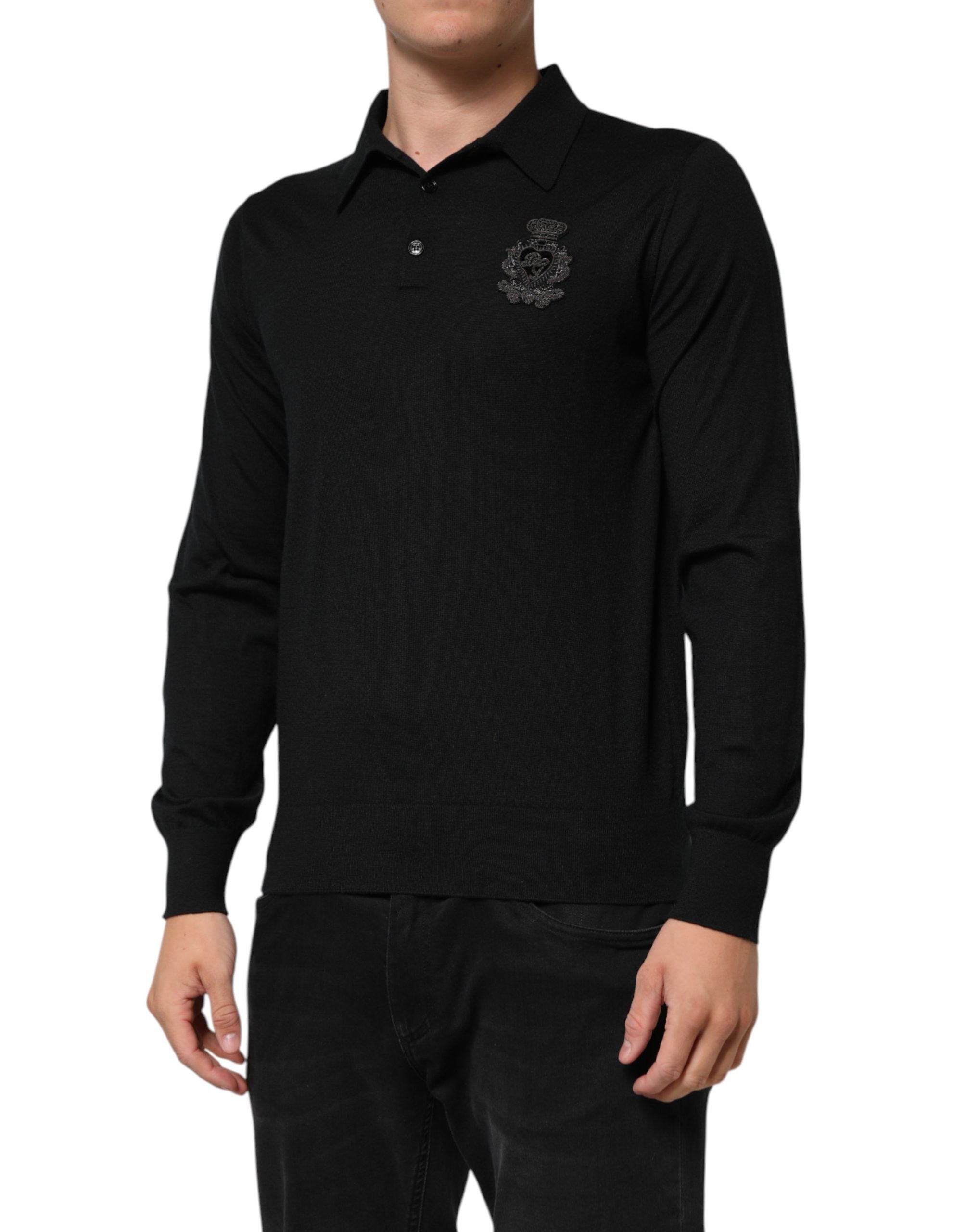 Black Crest Long Sleeve Men Pullover Sweater - ventzia