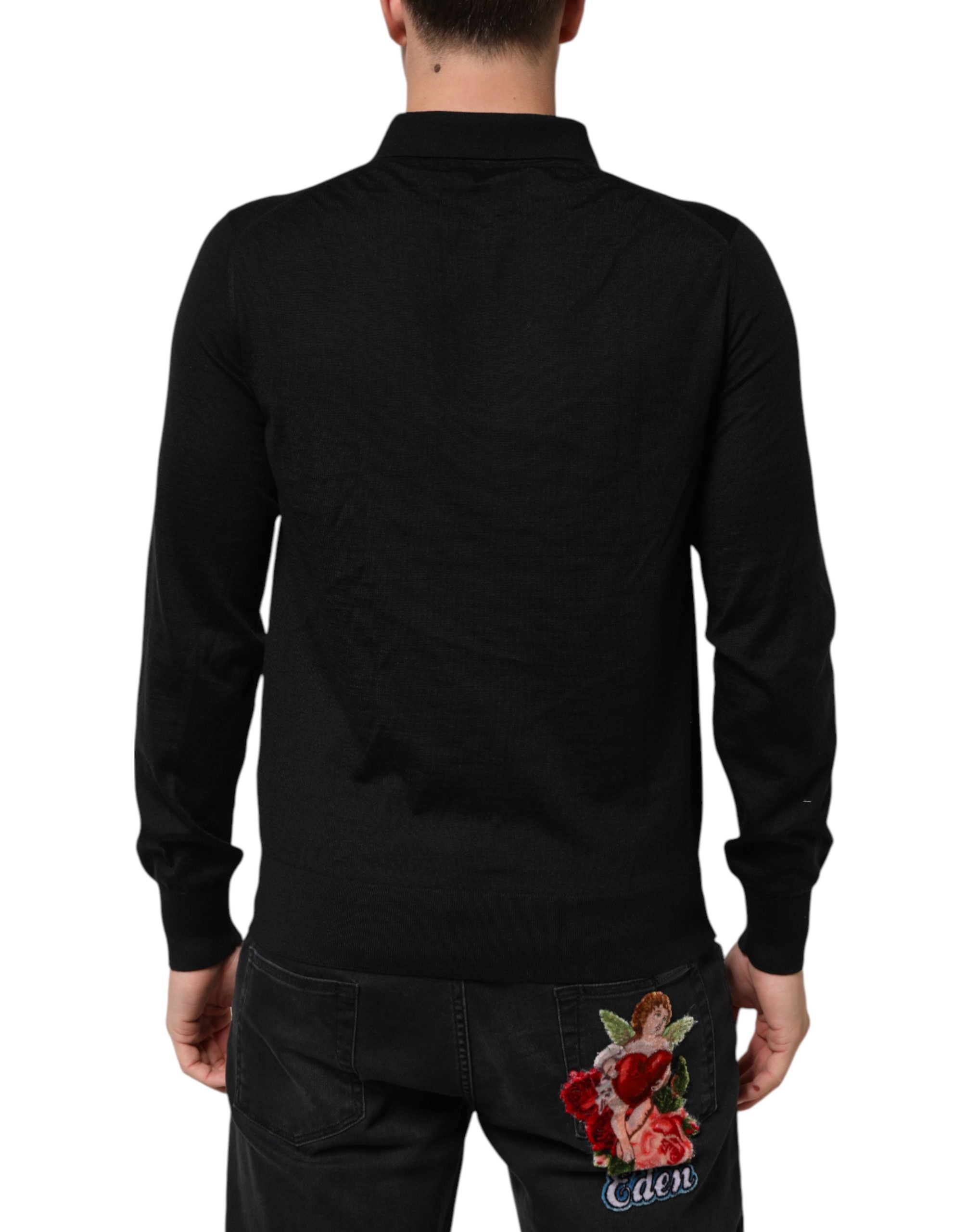 Black Crest Long Sleeve Men Pullover Sweater - ventzia