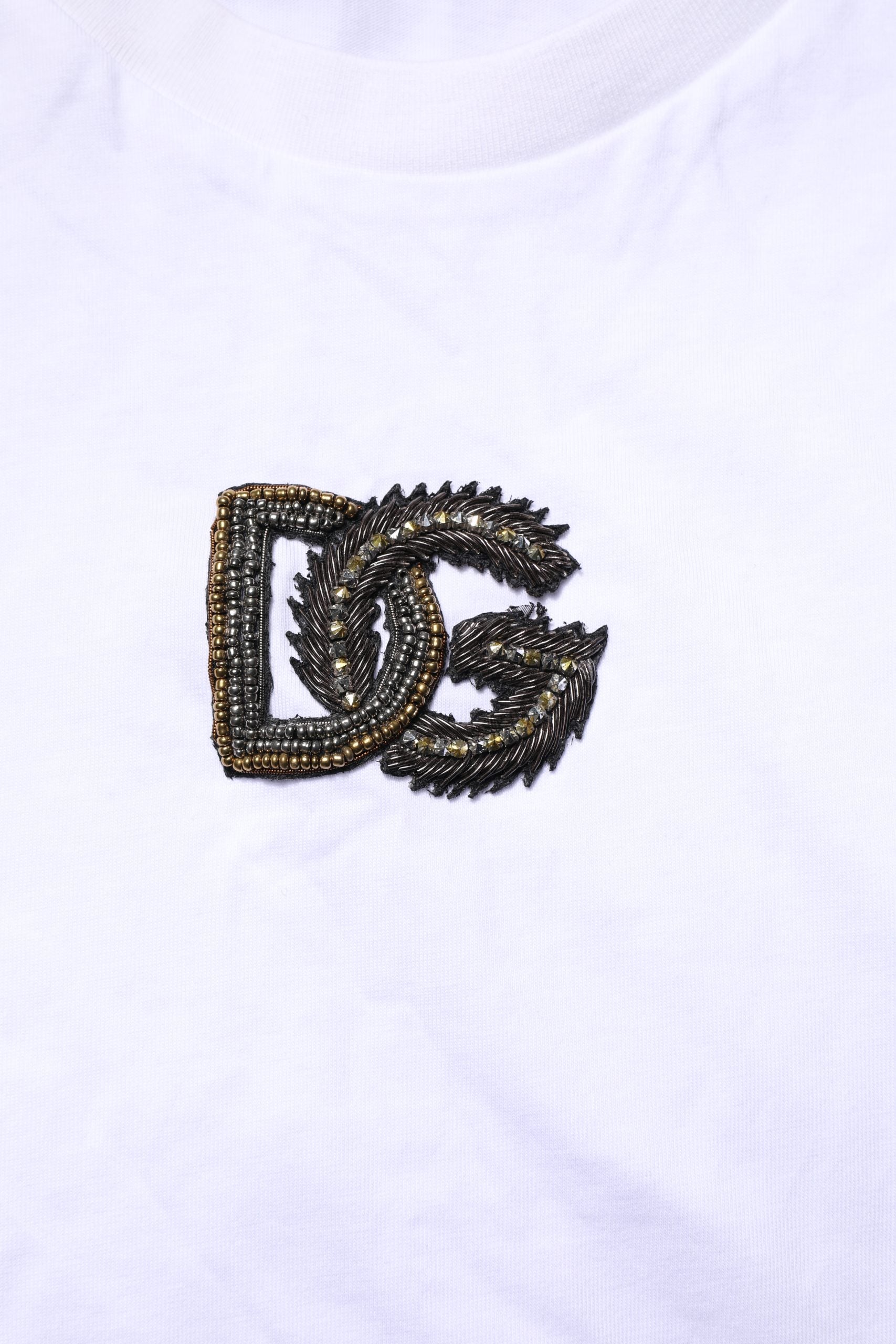 White Cotton DG Logo Embroidery Men T-shirt - ventzia