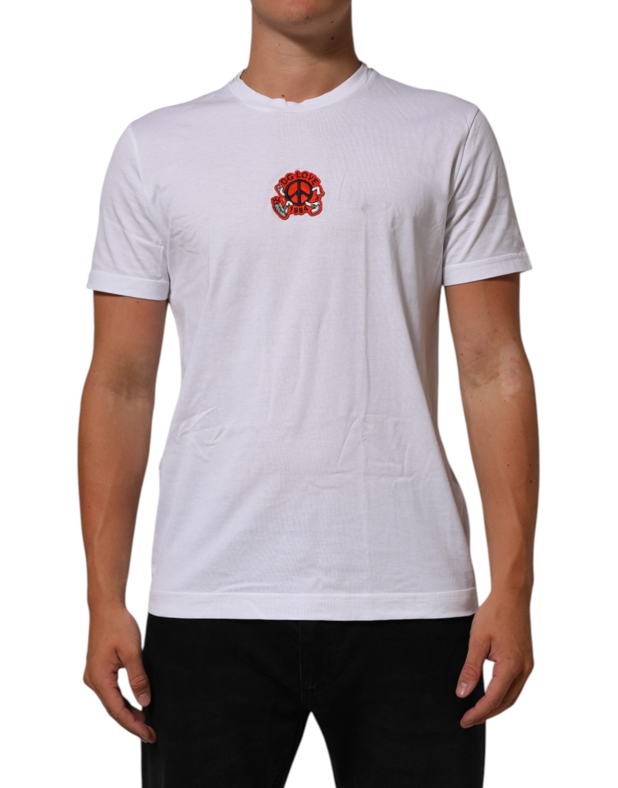 White Cotton DG Love Patch Crew Neck T-shirt - ventzia